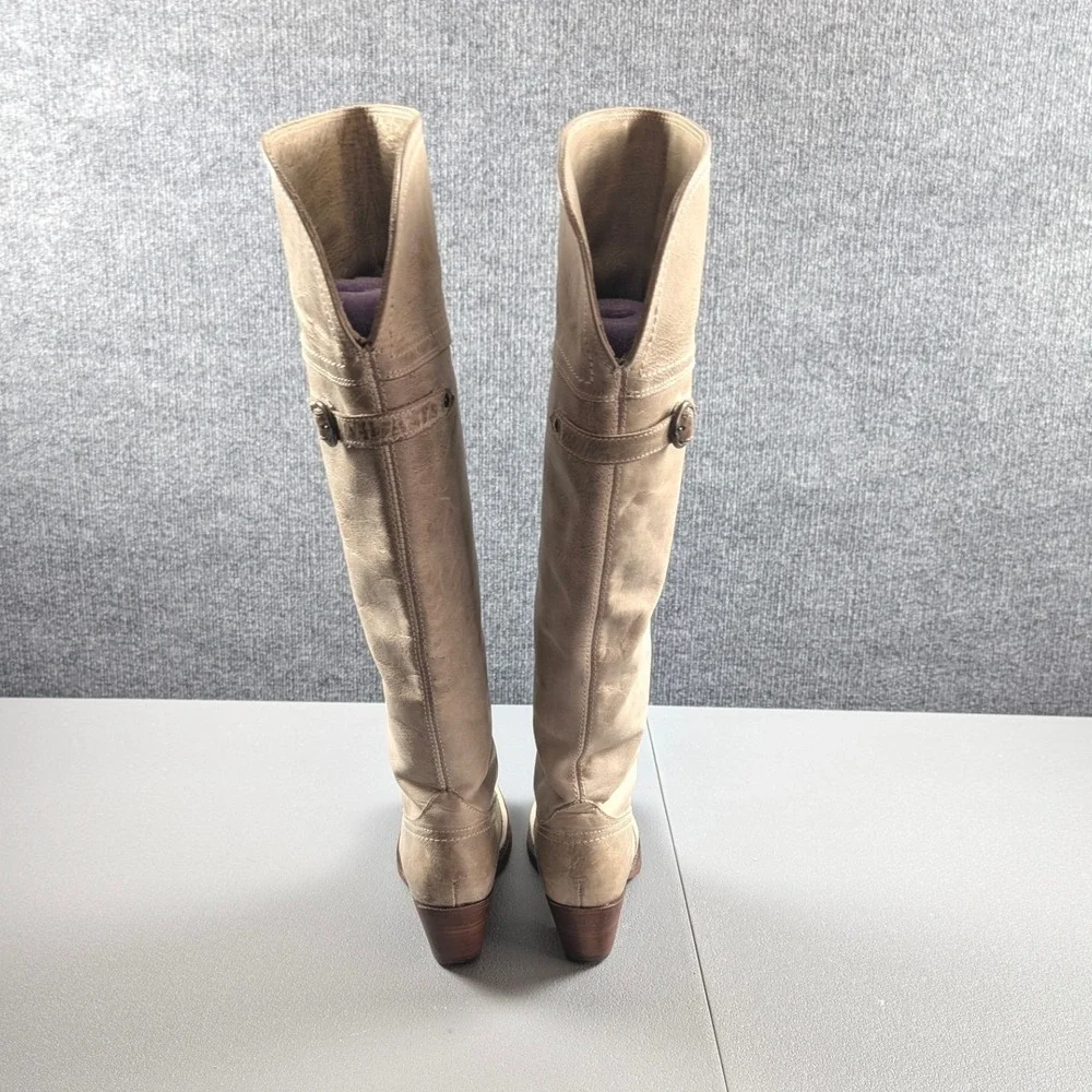 Frye Jane Tall Cuff Boots 6 Cream Taupe Leather OTK Riding Western Over the Knee